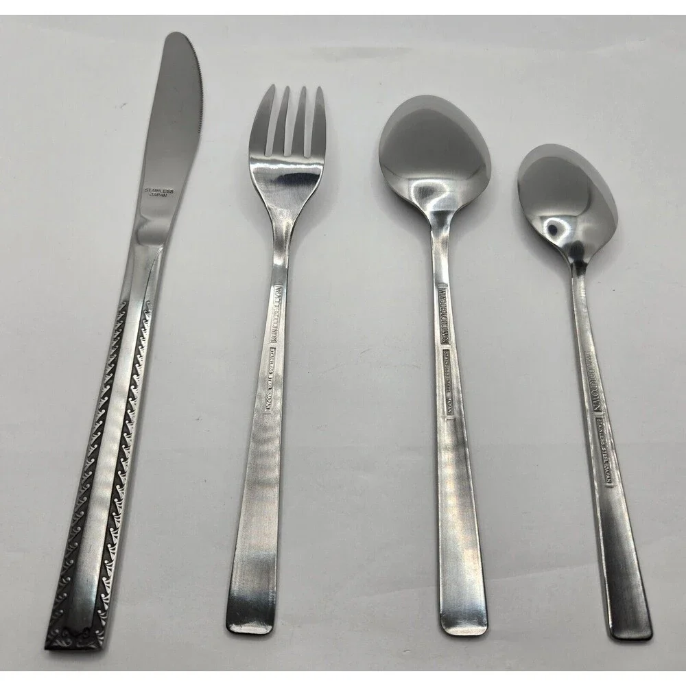 Watertown Stainless Japan Burnished Scroll Edge Black Accent 4 PC Silverware